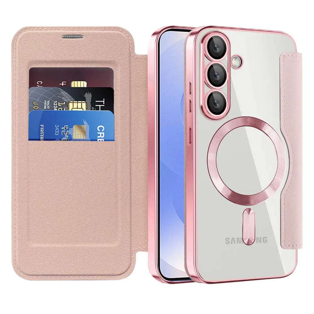 Custodia MagSafe per Samsung Galaxy S25+ S936, Techsuit, SmartMag Book, Rosa - immagine 1