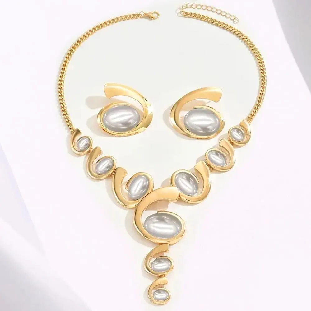 XFSRG Gioielli Donna Set Oro e Argento Nero Stile Boho Western Collana Vintage con Ciondolo Orecchini Abbinati di Lusso Perfetti per Serate Party Look da Effetto - immagine 3