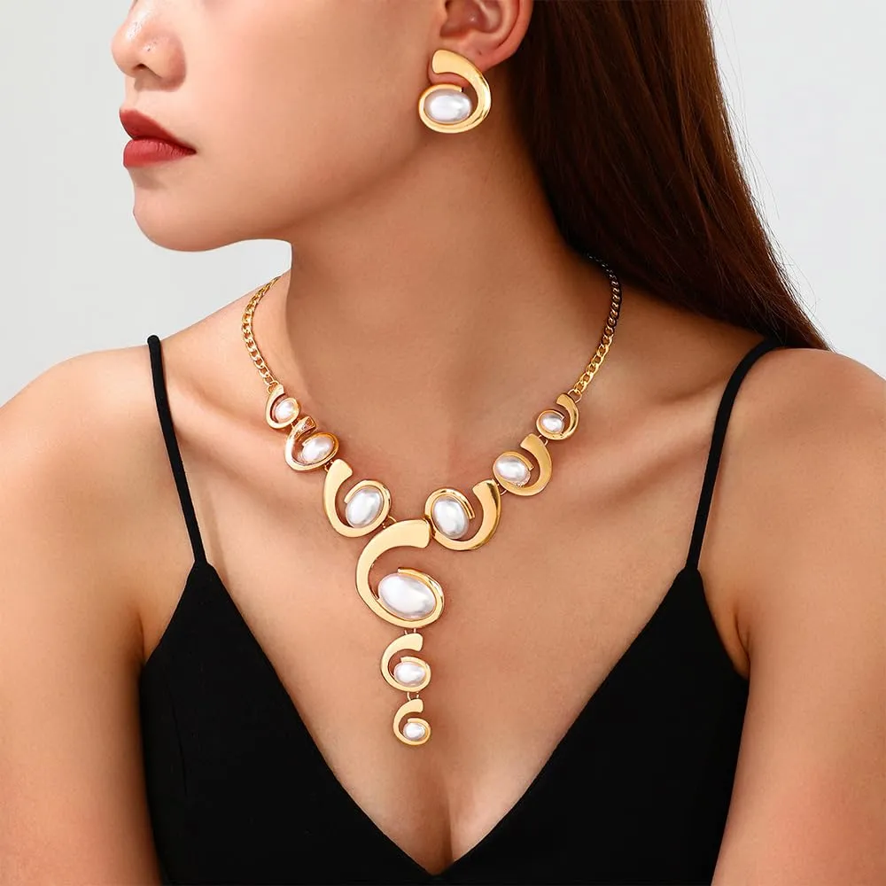XFSRG Gioielli Donna Set Oro e Argento Nero Stile Boho Western Collana Vintage con Ciondolo Orecchini Abbinati di Lusso Perfetti per Serate Party Look da Effetto - immagine 5