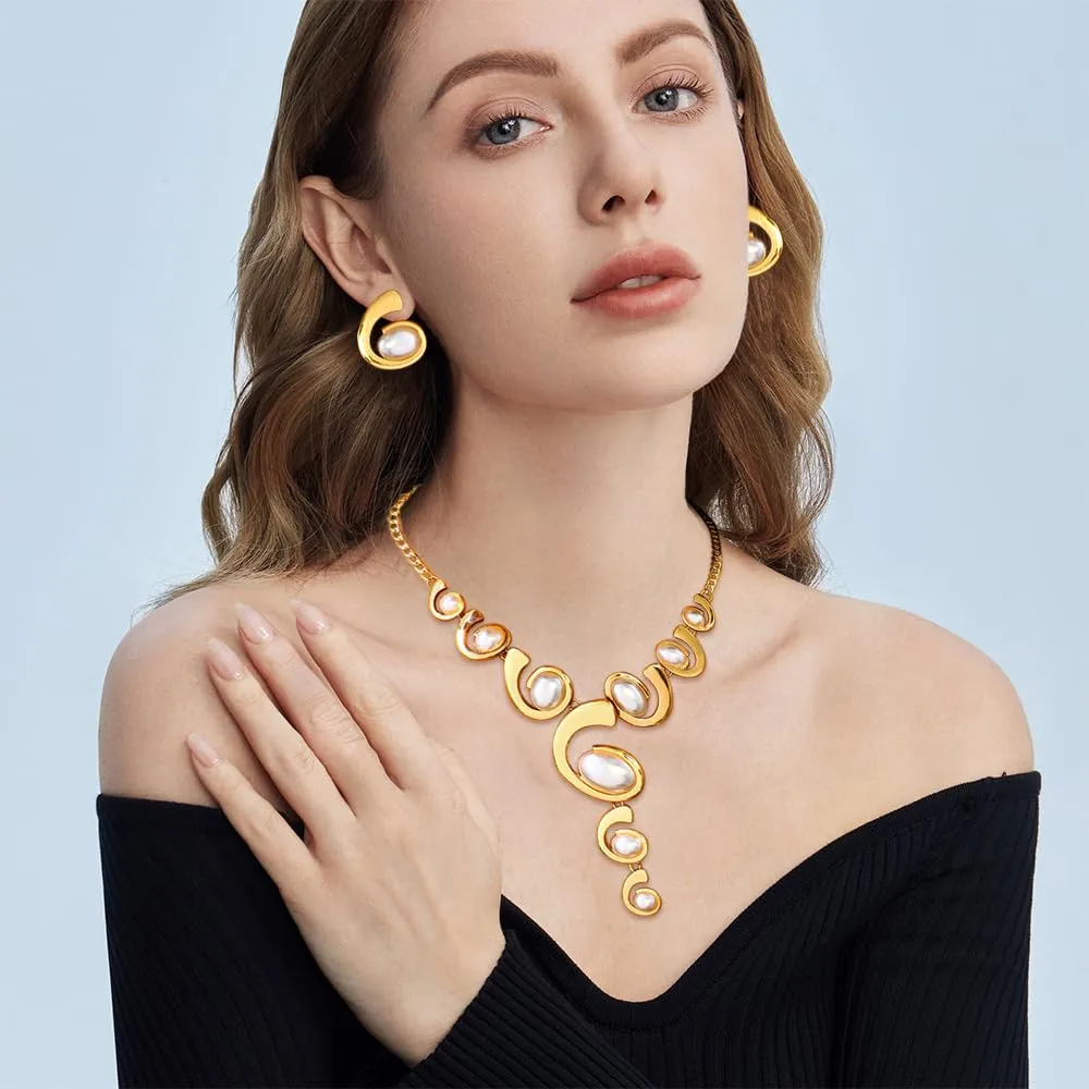 XFSRG Gioielli Donna Set Oro e Argento Nero Stile Boho Western Collana Vintage con Ciondolo Orecchini Abbinati di Lusso Perfetti per Serate Party Look da Effetto - immagine 6