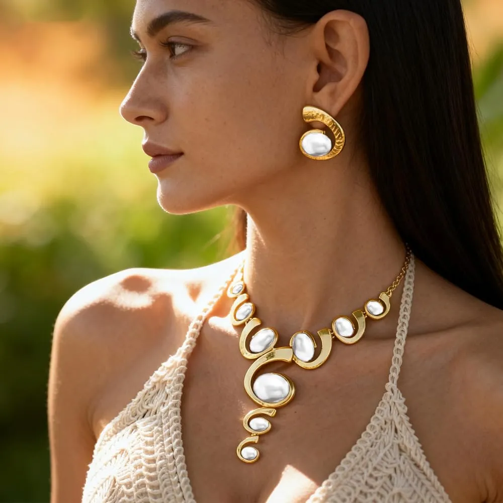 XFSRG Gioielli Donna Set Oro e Argento Nero Stile Boho Western Collana Vintage con Ciondolo Orecchini Abbinati di Lusso Perfetti per Serate Party Look da Effetto - immagine 7