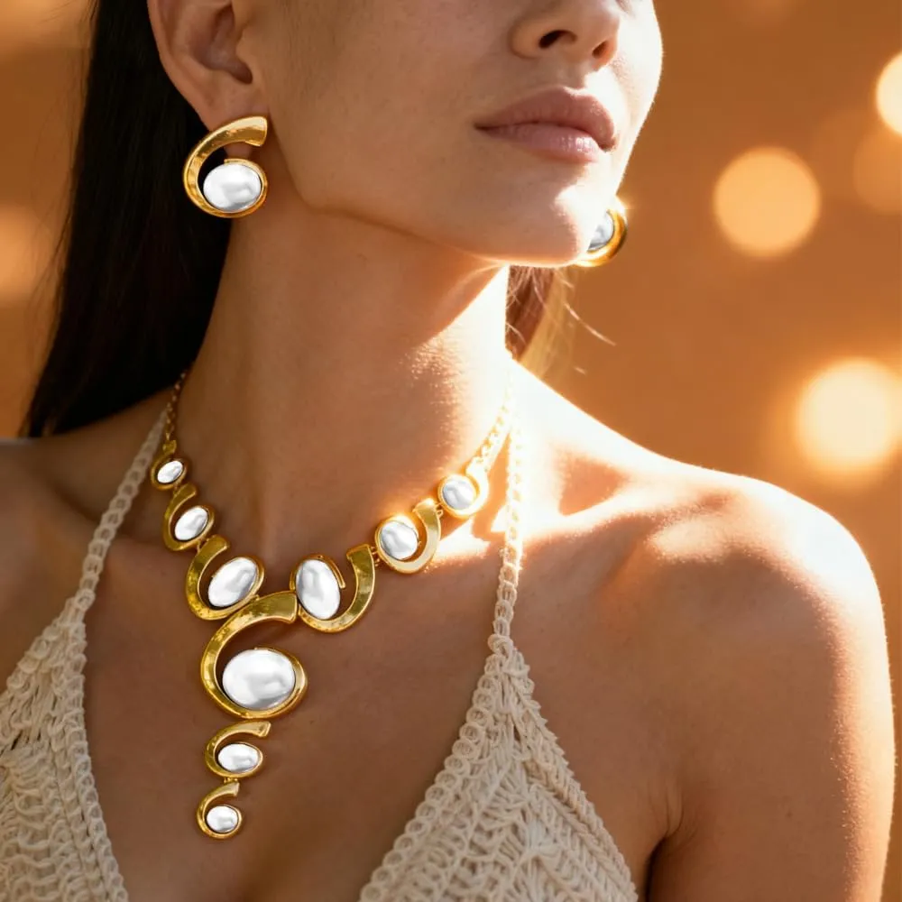 XFSRG Gioielli Donna Set Oro e Argento Nero Stile Boho Western Collana Vintage con Ciondolo Orecchini Abbinati di Lusso Perfetti per Serate Party Look da Effetto - immagine 8
