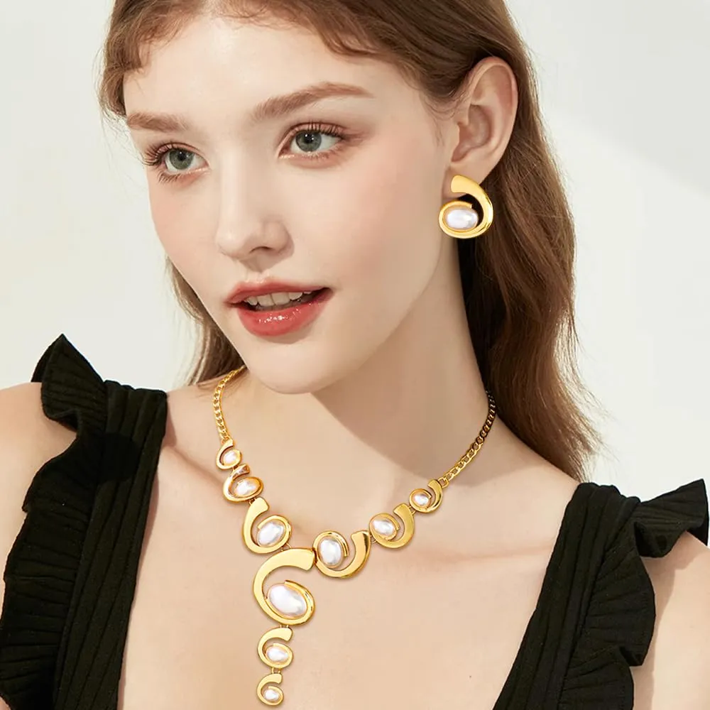 XFSRG Gioielli Donna Set Oro e Argento Nero Stile Boho Western Collana Vintage con Ciondolo Orecchini Abbinati di Lusso Perfetti per Serate Party Look da Effetto - immagine 9
