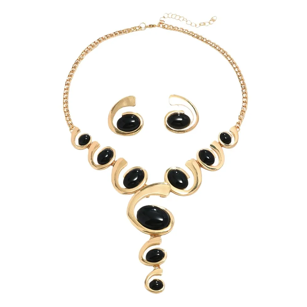 XFSRG Gioielli Donna Set Oro e Argento Nero Stile Boho Western Collana Vintage con Ciondolo Orecchini Abbinati di Lusso Perfetti per Serate Party Look da Effetto - immagine 1