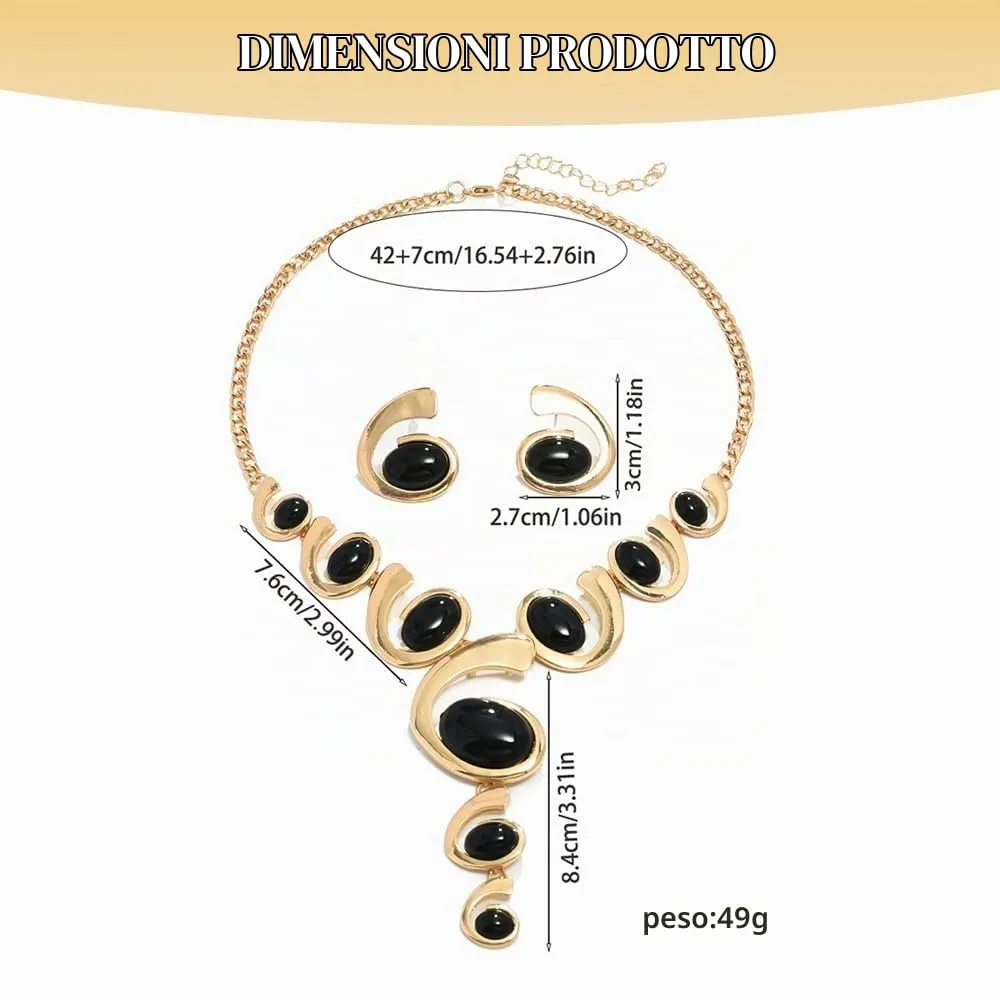 XFSRG Gioielli Donna Set Oro e Argento Nero Stile Boho Western Collana Vintage con Ciondolo Orecchini Abbinati di Lusso Perfetti per Serate Party Look da Effetto - immagine 2