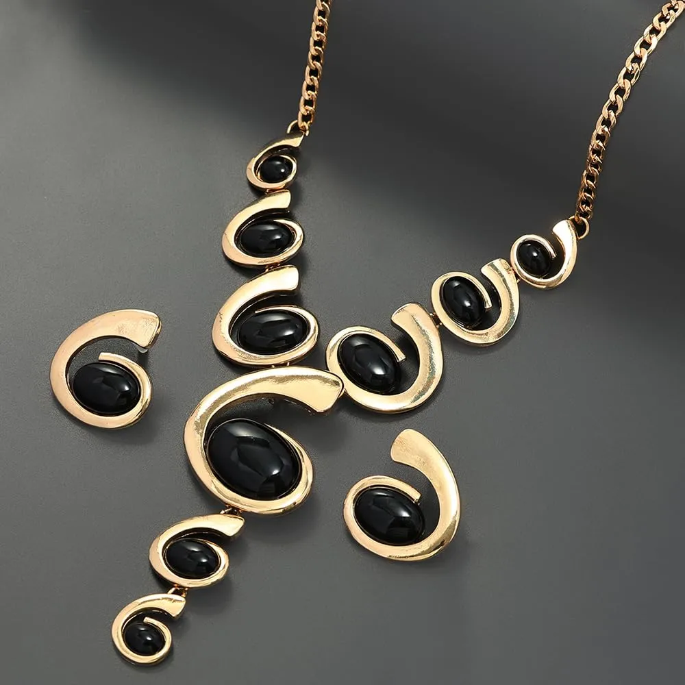 XFSRG Gioielli Donna Set Oro e Argento Nero Stile Boho Western Collana Vintage con Ciondolo Orecchini Abbinati di Lusso Perfetti per Serate Party Look da Effetto - immagine 4
