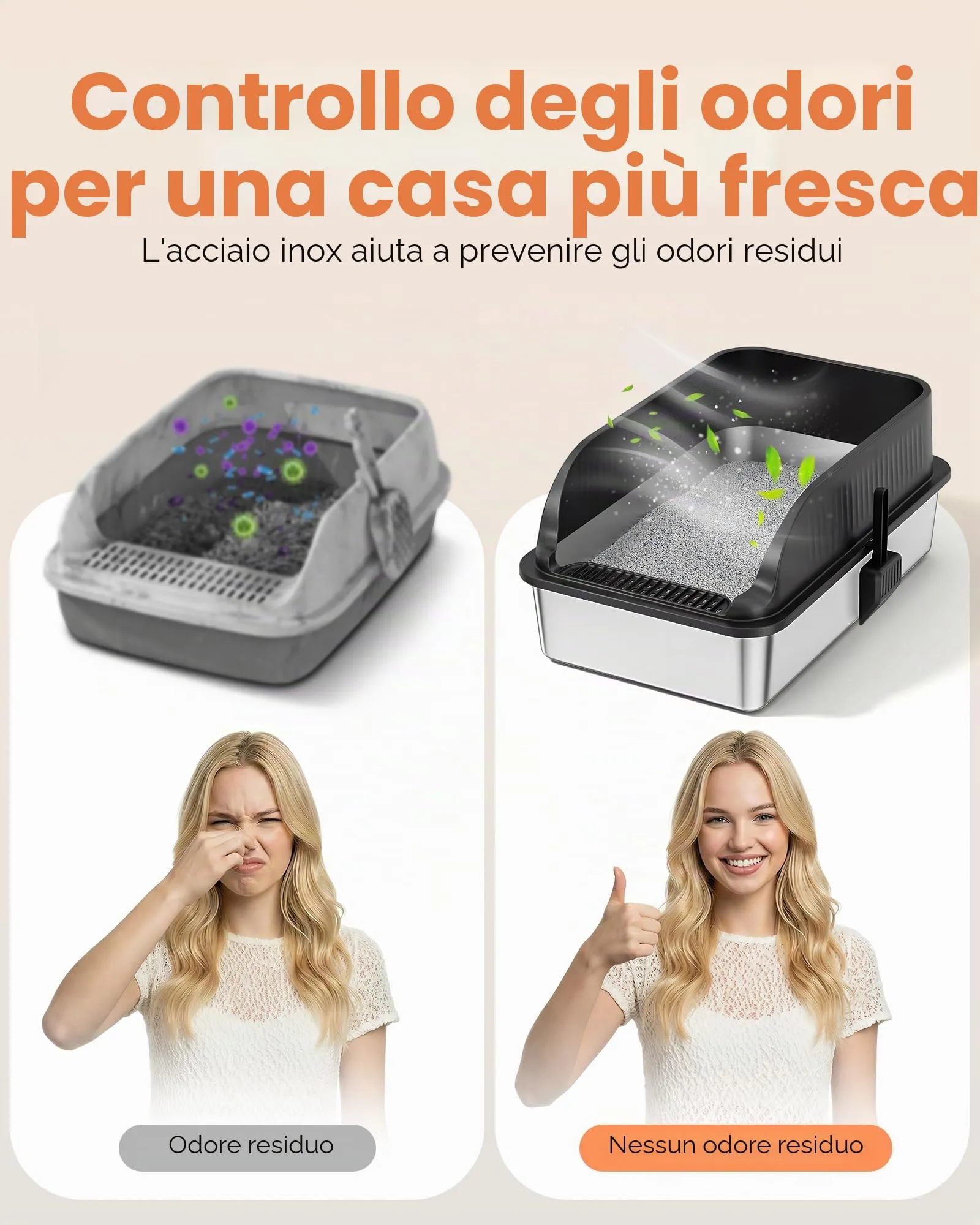 Lettiera Gatto Acciaio Inox, Lettiera per Gatti con Paletta, Toilette per Gatti Grande XXL, Sabbiera Alta Rimovibili, Antiodore, Facile da Pulire, Antiaderente e Spaziosa, Nero - immagine 5