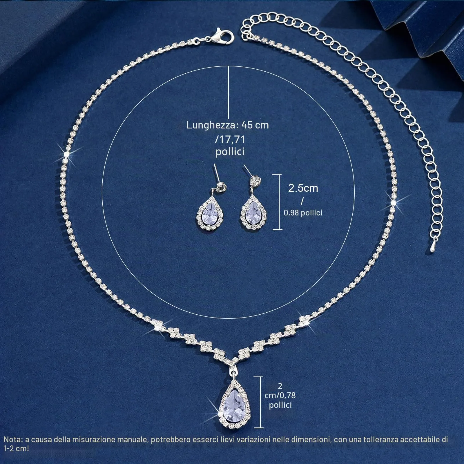 Set di Gioielli da Sposa in Argento con Strass Brillanti Cristallo Collana Orecchini Braccialetti Set Eleganti Goccia Zirconia Cubica Parure Gioielli Regalo da Ballo Formali per Spose (Argento4) - immagine 2