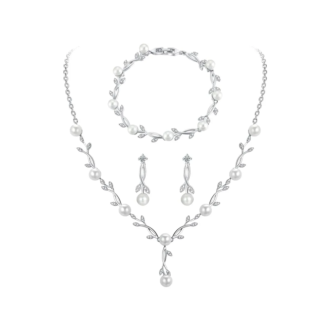 Set di Gioielli da Sposa in Argento con Strass Brillanti Cristallo Collana Orecchini Braccialetti Set Eleganti Goccia Zirconia Cubica Parure Gioielli Regalo da Ballo Formali per Spose (Argento3) - immagine 1