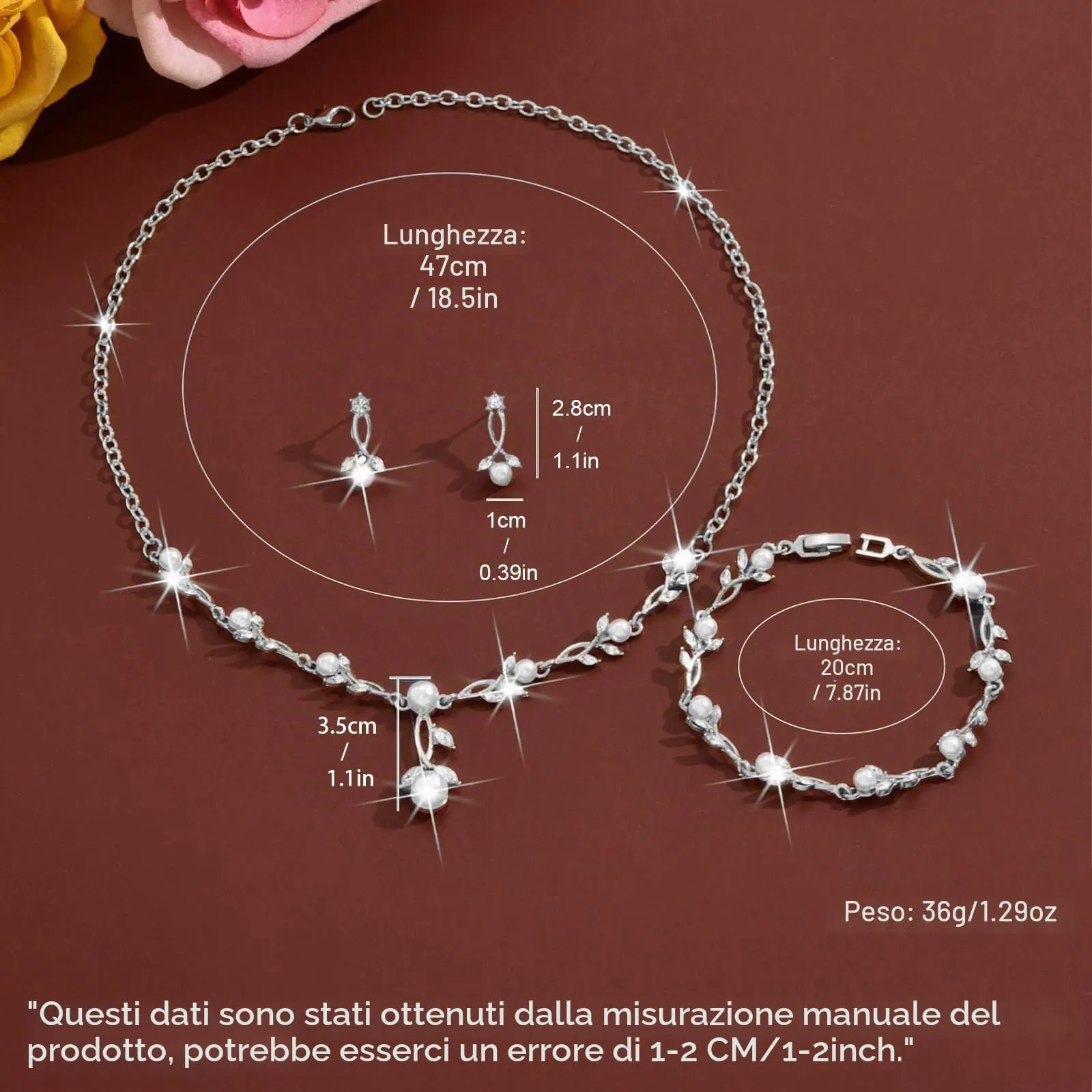 Set di Gioielli da Sposa in Argento con Strass Brillanti Cristallo Collana Orecchini Braccialetti Set Eleganti Goccia Zirconia Cubica Parure Gioielli Regalo da Ballo Formali per Spose (Argento3) - immagine 2