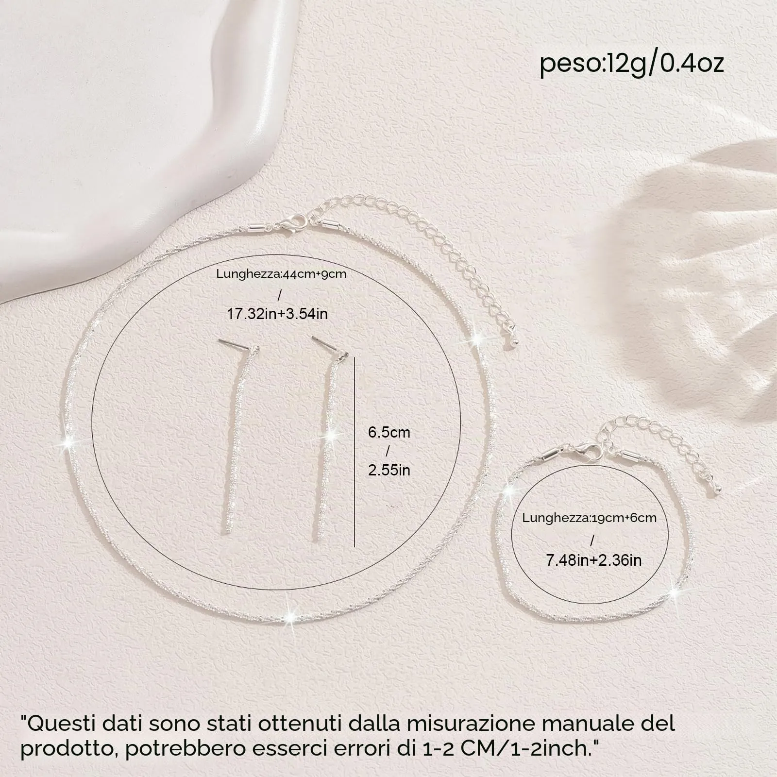 Set di Gioielli da Sposa in Argento con Strass Brillanti Cristallo Collana Orecchini Braccialetti Set Eleganti Goccia Zirconia Cubica Parure Gioielli Regalo da Ballo Formali per Spose (Argento1) - immagine 2