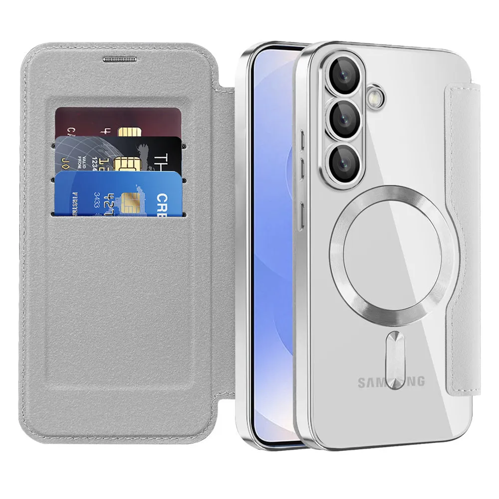 Custodia MagSafe per Samsung Galaxy S25 S931, Techsuit, SmartMag Book, Grigio - immagine 1