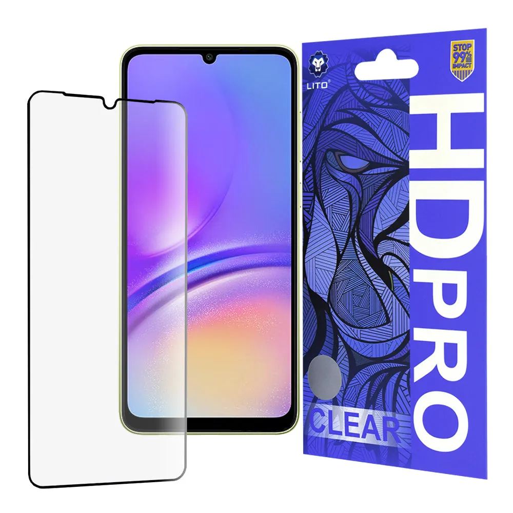 Pellicola protettiva per schermo Lito HD Pro Clear per Samsung Galaxy A05 A055, Vetro temperato, Colla completa, Nera - immagine 1