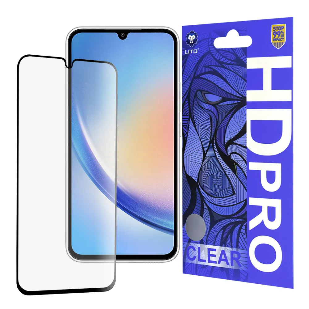 Pellicola protettiva per schermo Lito HD Pro Clear per Samsung Galaxy A34 A346, Vetro temperato, Colla completa, Nera - immagine 1