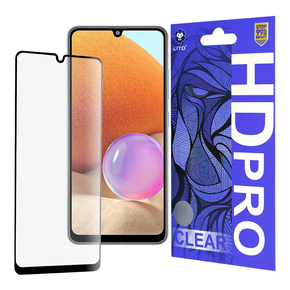 Pellicola protettiva per schermo Lito HD Pro Clear per Samsung Galaxy A32 A325, Vetro temperato, Colla completa, Nera - immagine 1