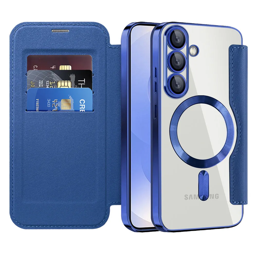 Custodia MagSafe per Samsung Galaxy S25 S931, Techsuit, SmartMag Book, Blu - immagine 1