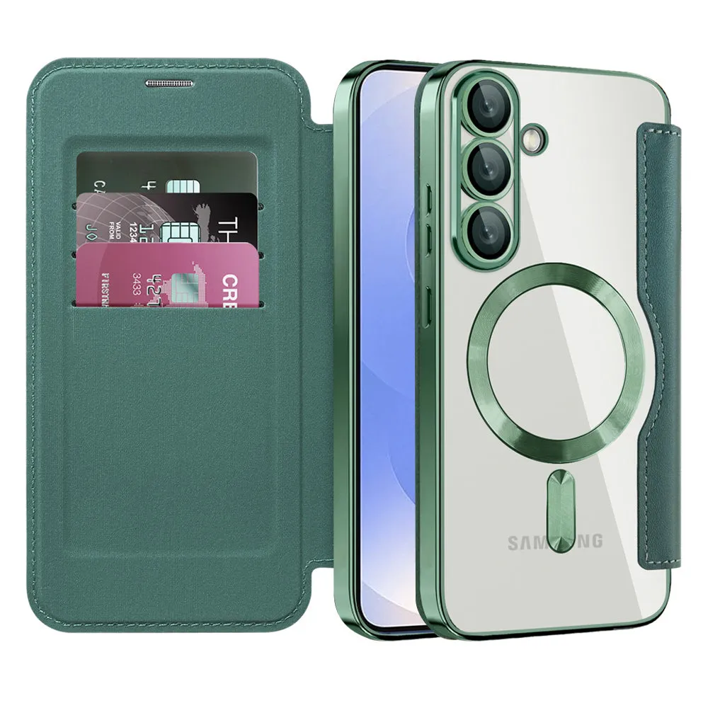 Custodia MagSafe per Samsung Galaxy S25 S931, Techsuit, SmartMag Book, Verde - immagine 1