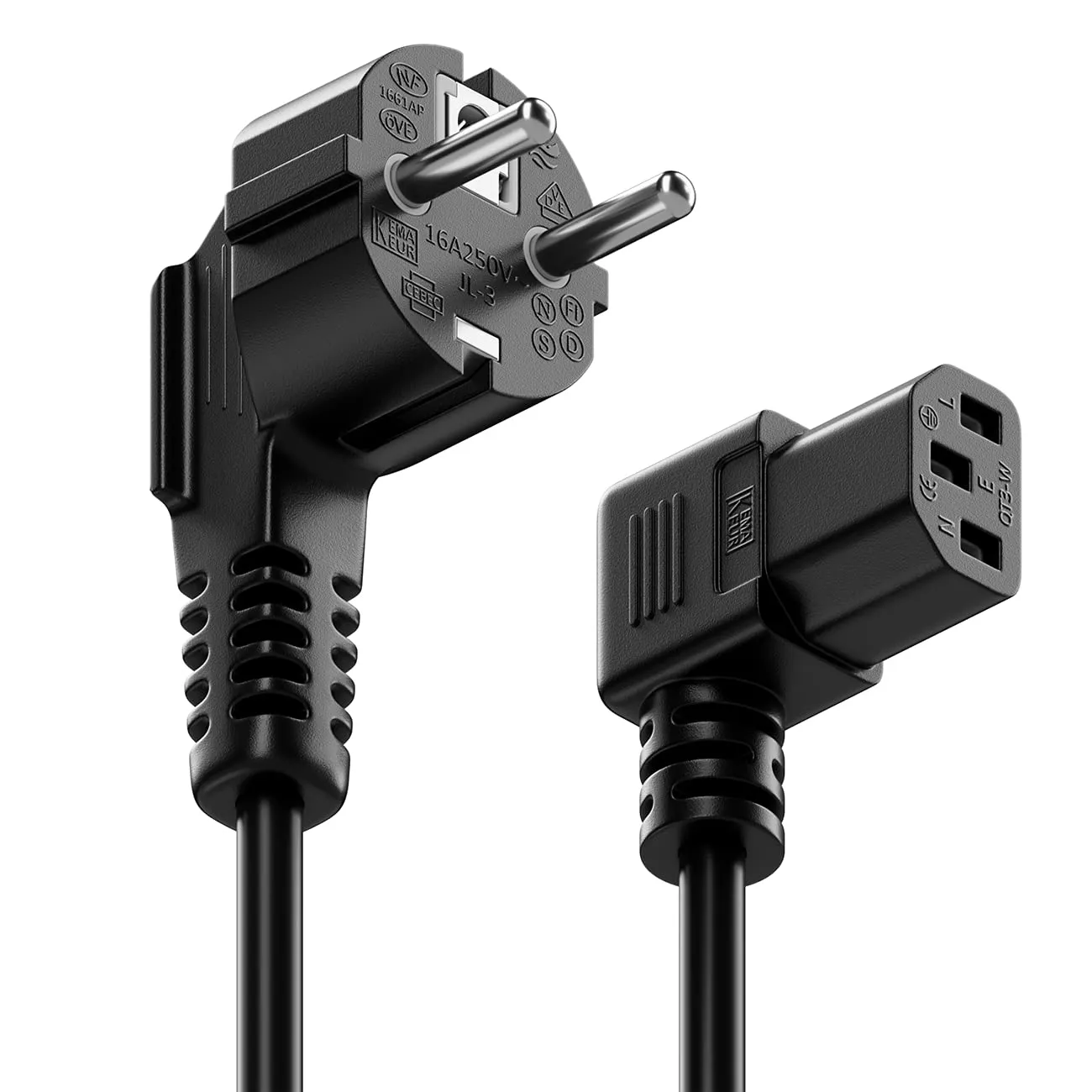 deleyCON 4m Cavo Alimentazione Corrente Linea con Spina Tipo F (CEE 7/7) 90° Angolato a Presa C13 90° Angolata Destra PC Computer Monitor Stampante Proiettore - Nero - immagine 3