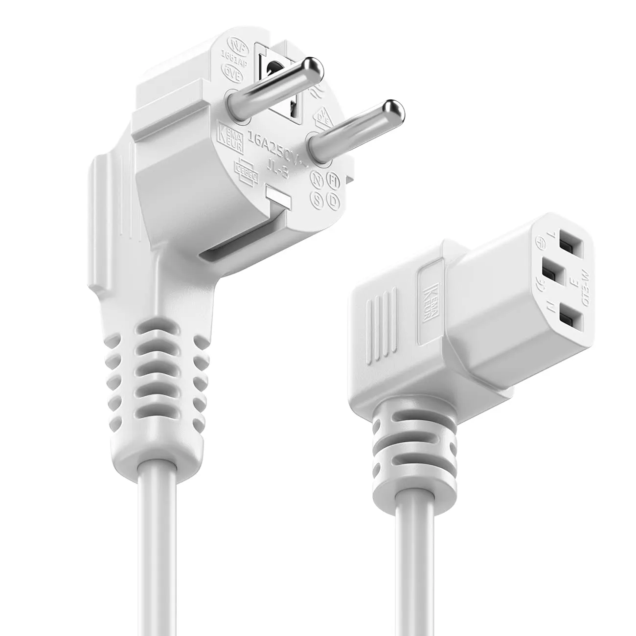 deleyCON 4m Cavo Alimentazione Corrente Linea con Spina Tipo F (CEE 7/7) 90° Angolato a Presa C13 90° Angolata Destra PC Computer Monitor Stampante Proiettore - Bianco - immagine 3