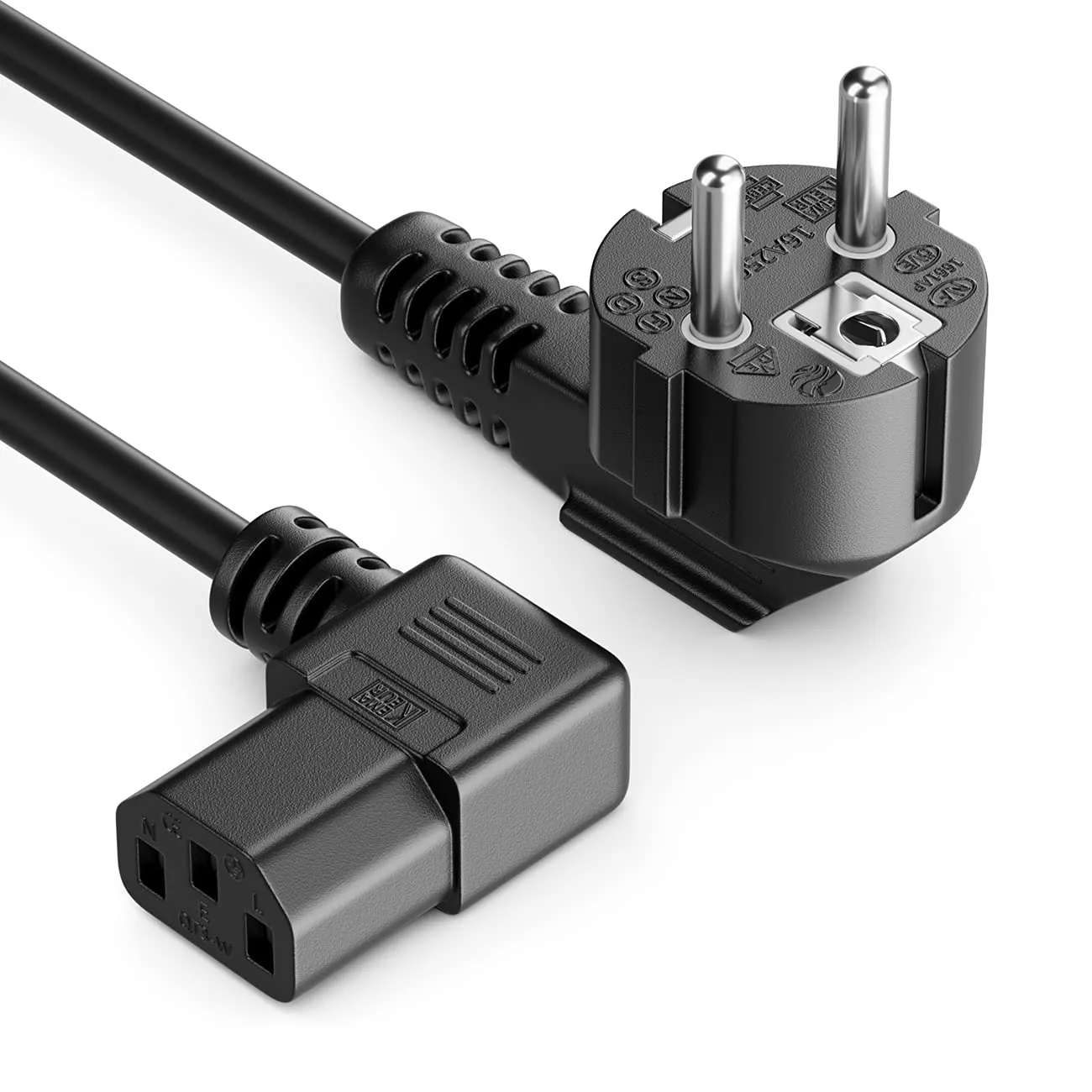 deleyCON 6m Cavo Alimentazione Corrente Linea con Spina Tipo F (CEE 7/7) 90° Angolato a Presa C13 90° Angolata Destra PC Computer Monitor Stampante Proiettore - Nero - immagine 1
