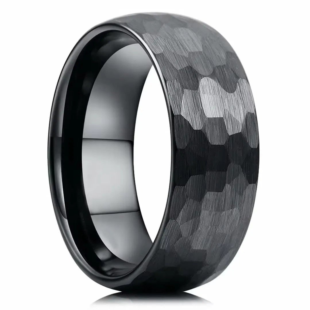 Anello da uomo in acciaio inossidabile martellato opaco 8 mm nero taglia 9 - immagine 1