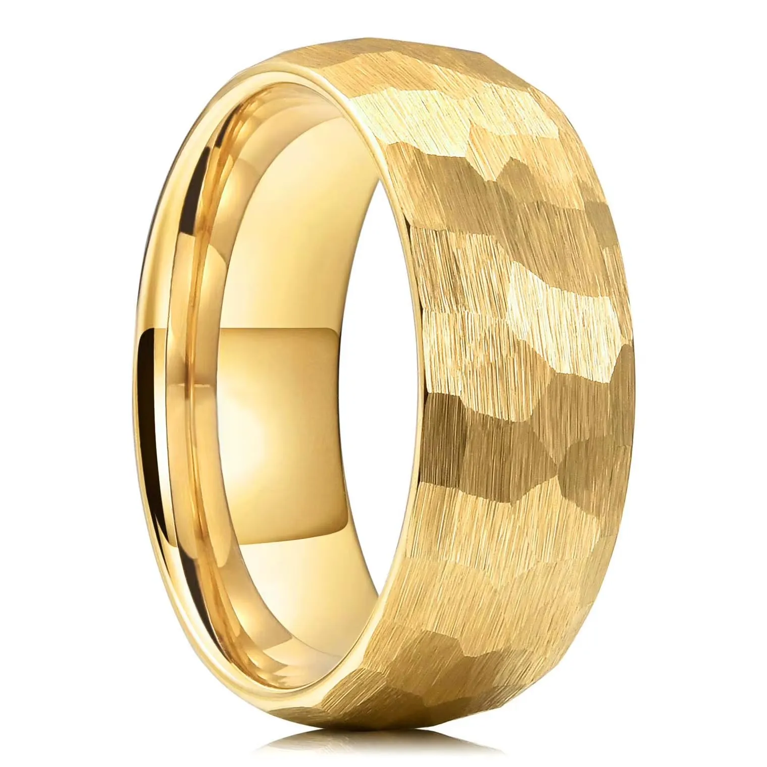 Cadoline Anello da uomo in acciaio inossidabile martellato opaco, 8 mm, oro, taglia 11 - immagine 1