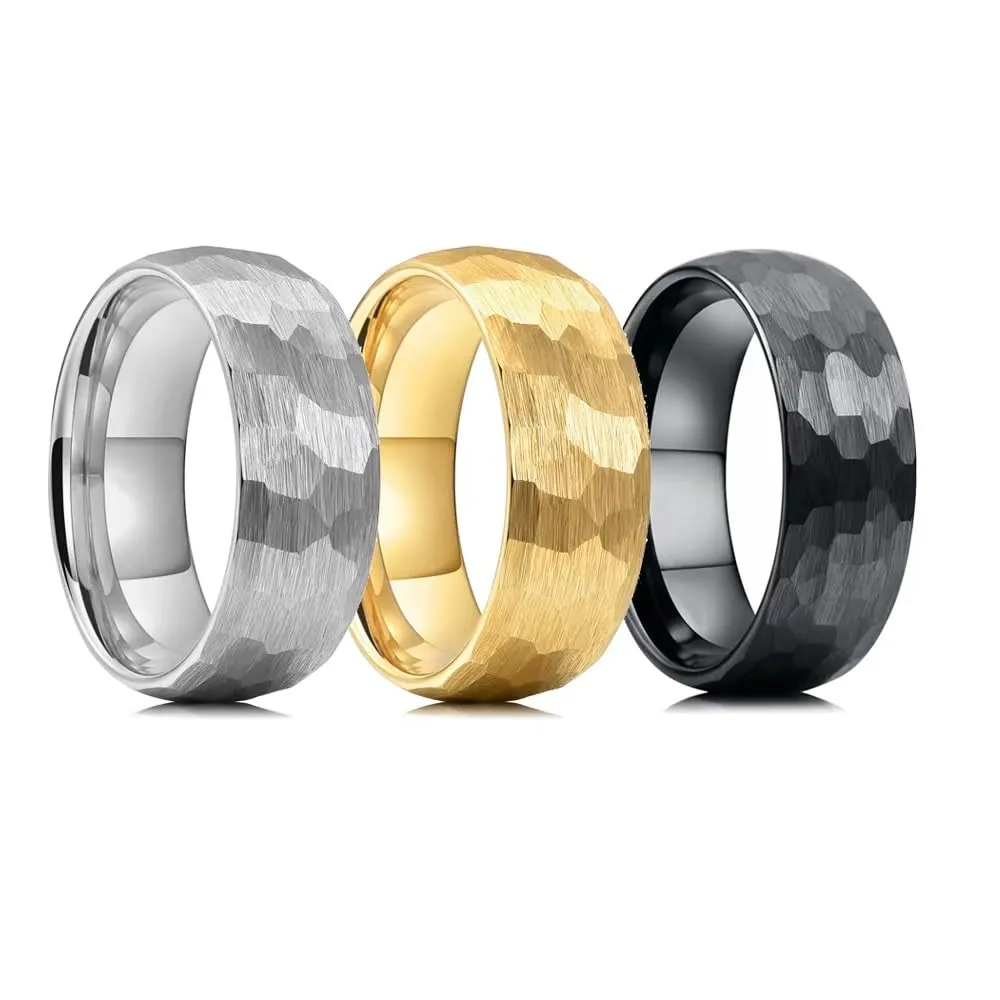 Anello da uomo in acciaio inossidabile martellato opaco 8 mm nero taglia 8 - immagine 6