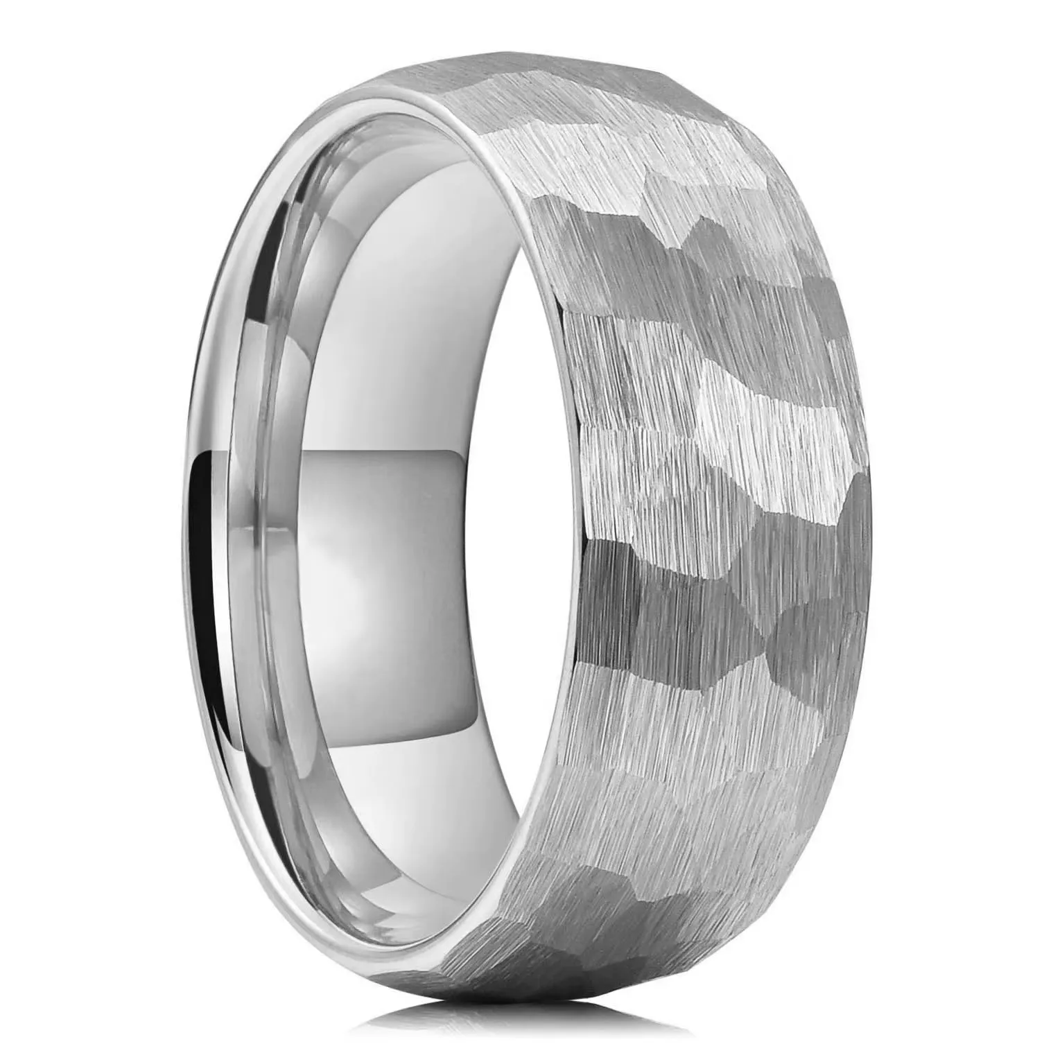 Cadoline Anello da uomo in acciaio inossidabile martellato opaco, 8 mm, argento, taglia 10 - immagine 1