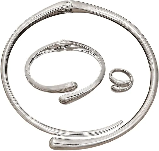 KBRPEY Lacrima Parure Gioielli Donna Placcato Oro Argento Collana Bracciale Anello Regolabile Set di Gioielli Regalo per Donne e Ragazze (Argento) - immagine 1
