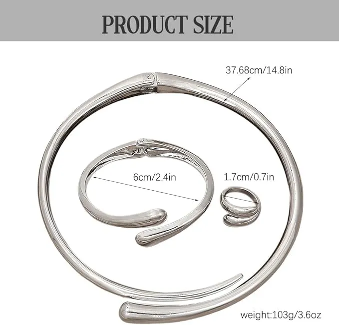 KBRPEY Lacrima Parure Gioielli Donna Placcato Oro Argento Collana Bracciale Anello Regolabile Set di Gioielli Regalo per Donne e Ragazze (Argento) - immagine 2