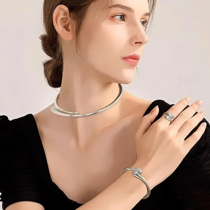 KBRPEY Lacrima Parure Gioielli Donna Placcato Oro Argento Collana Bracciale Anello Regolabile Set di Gioielli Regalo per Donne e Ragazze (Argento) - immagine 6