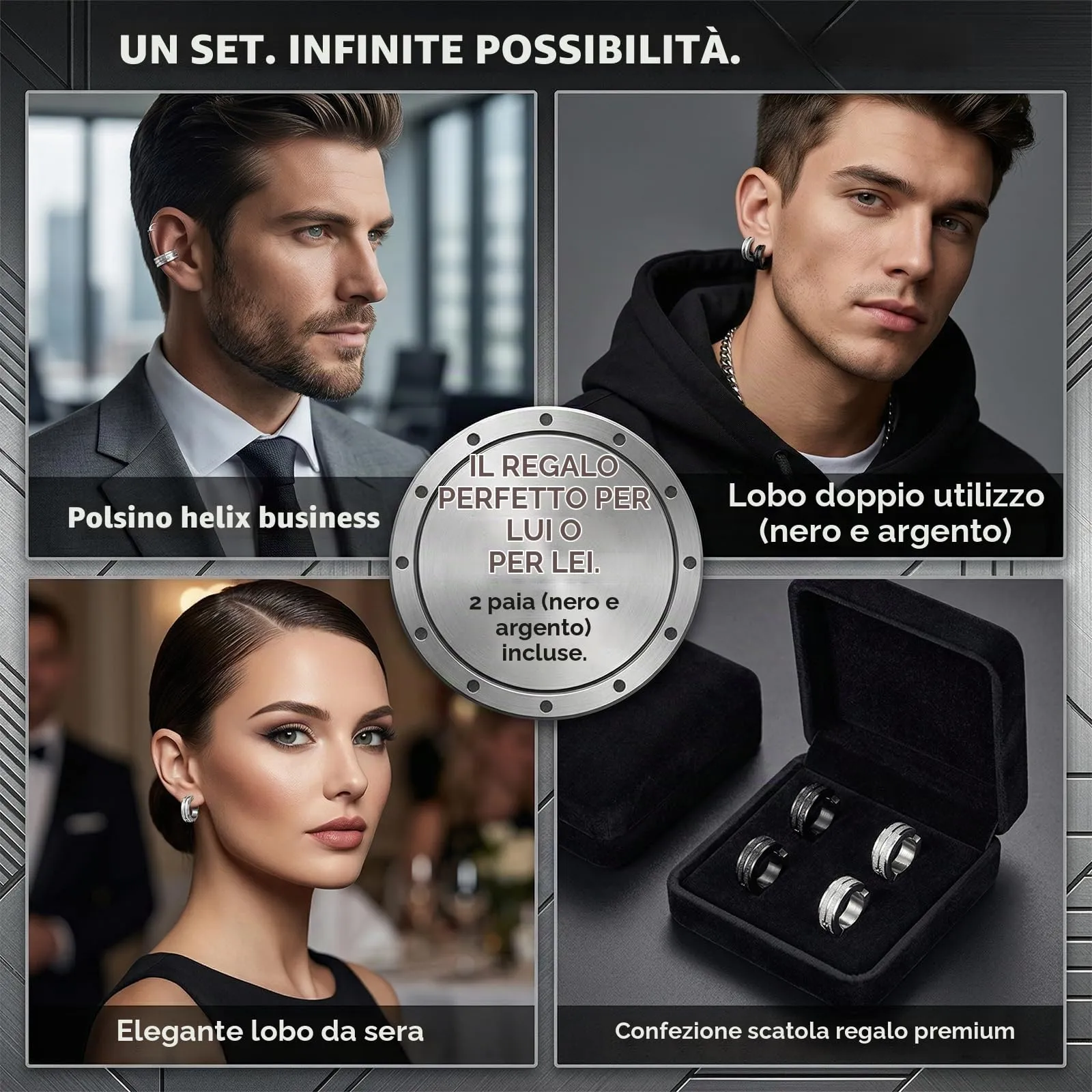 XENQITO 2 Paia Orecchini uomo, Orecchini da Uomo Donna in Acciaio Inossidabile,Clip Senza Buco Inossidabile cerchi orecchini non piercing clip in acciaio, Senza - immagine 6