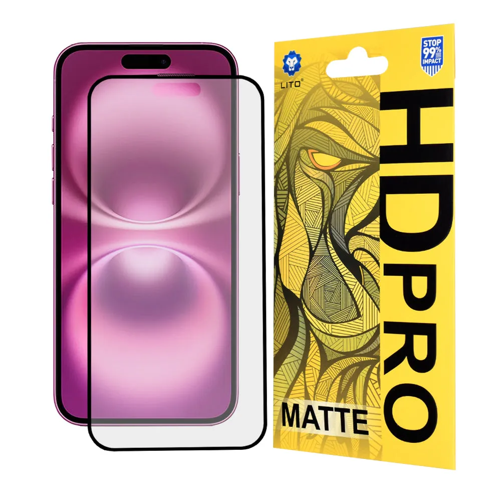 Pellicola protettiva per schermo Matte Lito HD Pro per Apple iPhone 16 Plus, Vetro Temperato, Full Glue, Nero - immagine 1