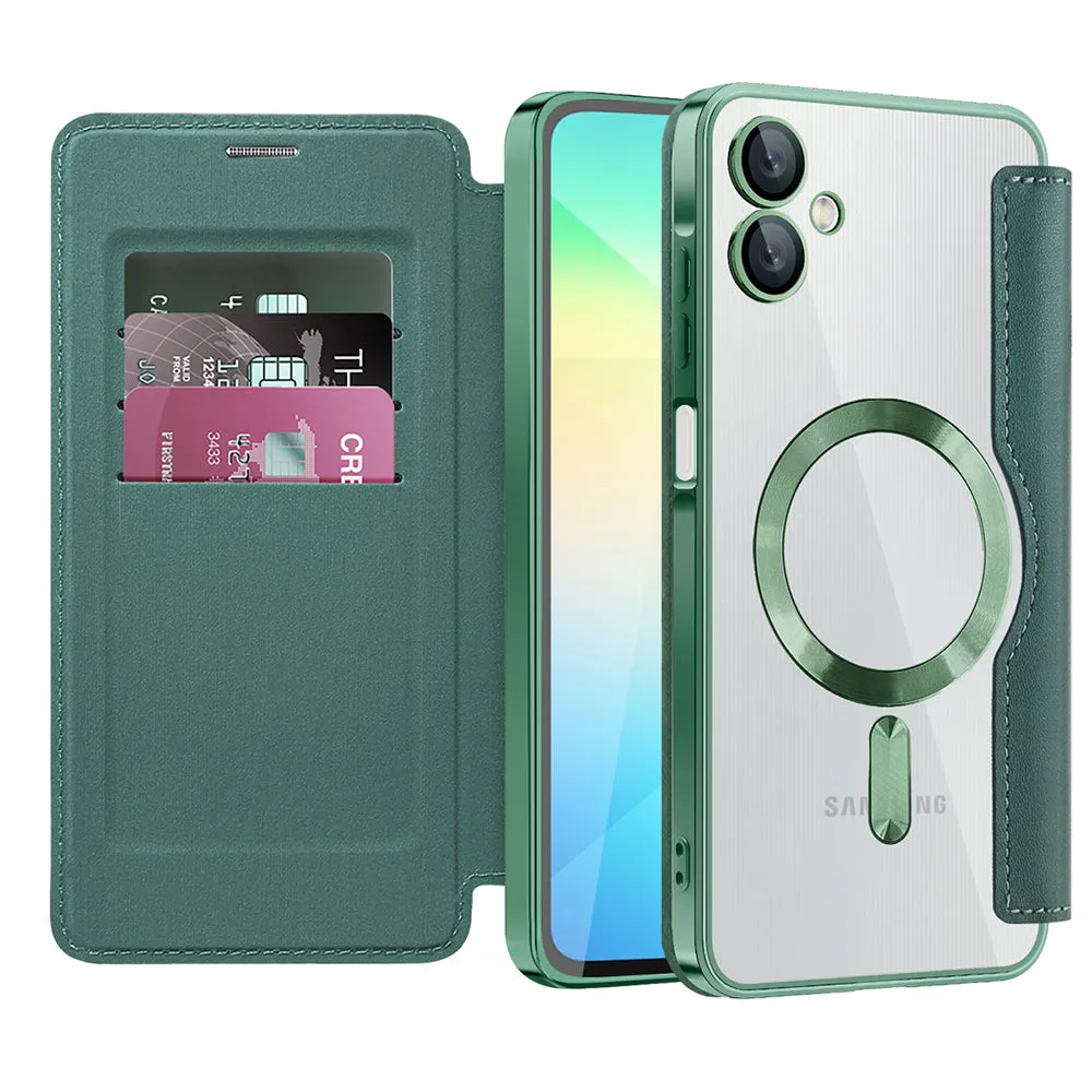 Custodia MagSafe per Samsung Galaxy A06 A065, Techsuit, SmartMag Book, Verde - immagine 1