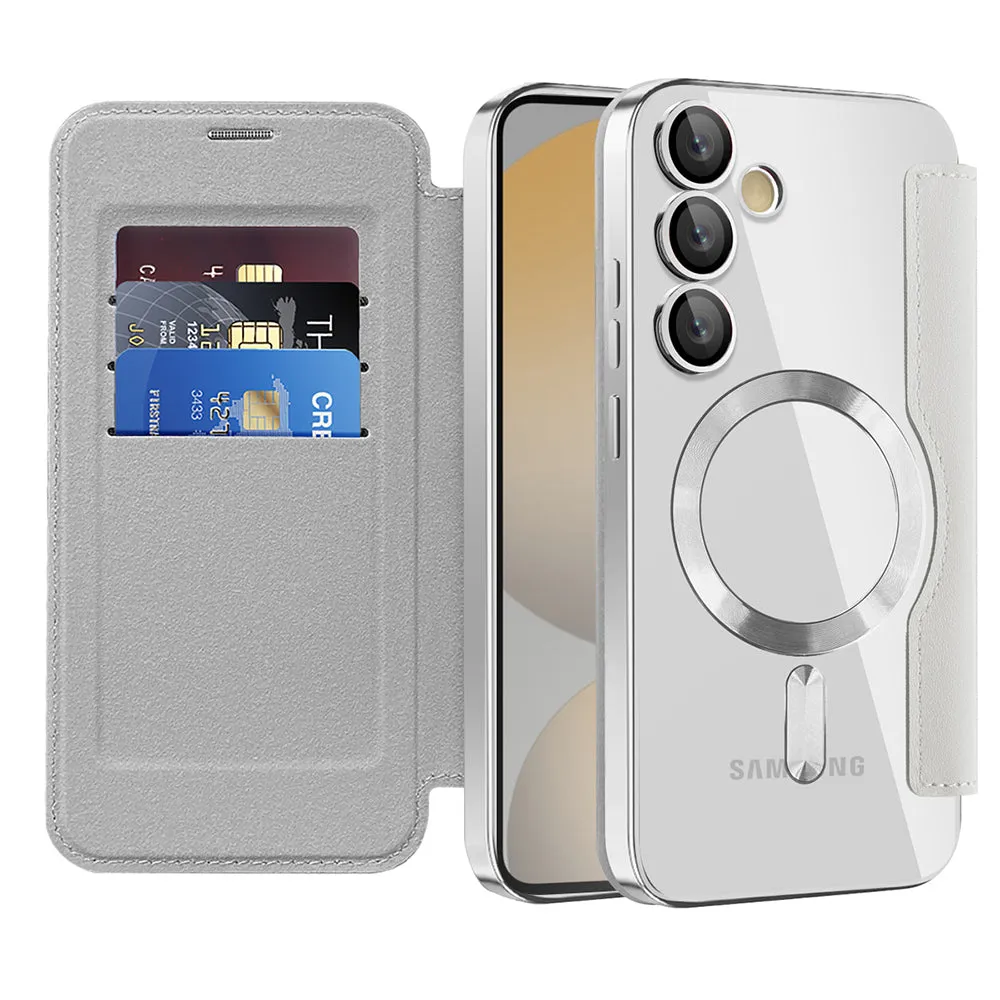 Custodia MagSafe per Samsung Galaxy S24 FE S721, Techsuit, SmartMag Book, Grigio - immagine 1