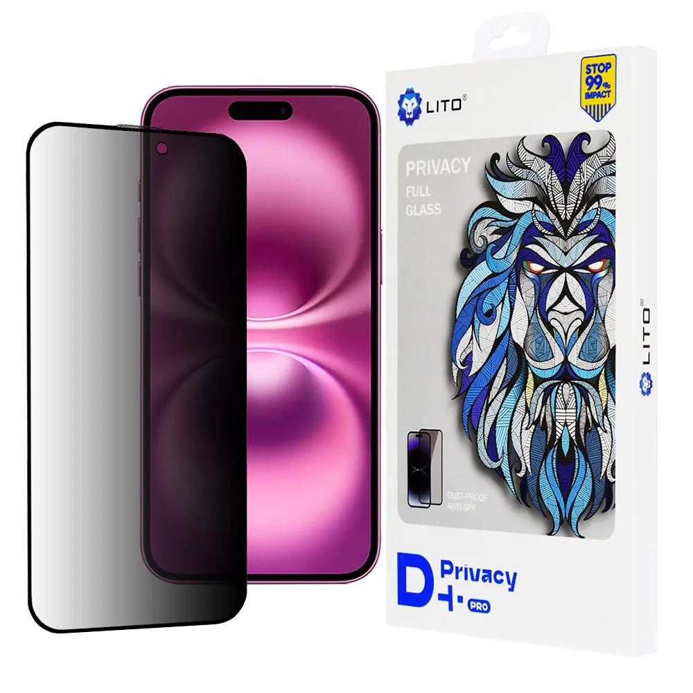 Pellicola protettiva per schermo Privacy Lito D+ Pro per Apple iPhone 16 Plus, Vetro Temperato, Full Glue - immagine 1