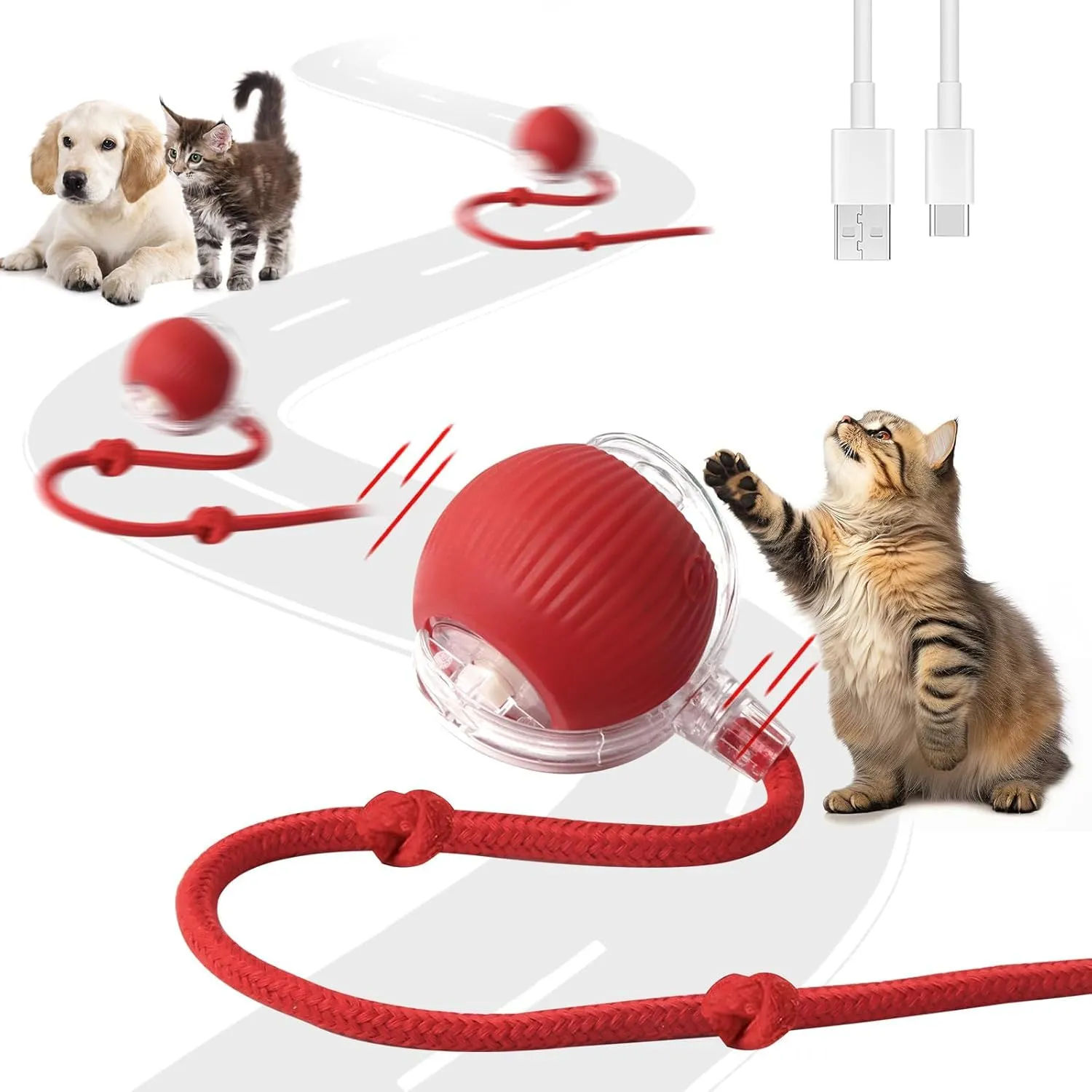 2 Pezzi Giocattolo Interattivo per Gatti, Palla Elettrica, Ricaricabile Giochi per Gatti da Caccia con 3 Modalità, Palla Automatica Intelligente Elettrico Palla Rotante a 360 Gradi per Gatti e Cani - immagine 1