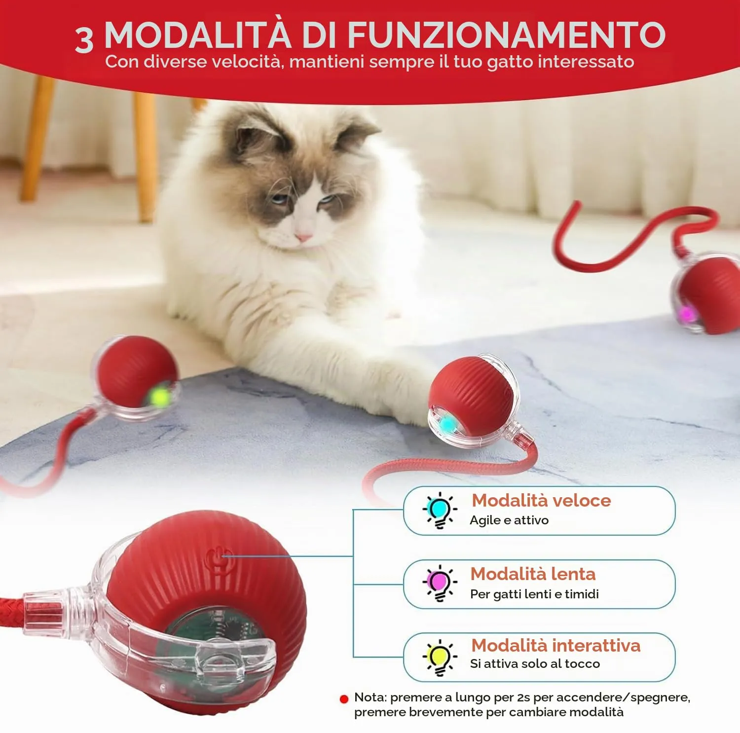 2 Pezzi Giocattolo Interattivo per Gatti, Palla Elettrica, Ricaricabile Giochi per Gatti da Caccia con 3 Modalità, Palla Automatica Intelligente Elettrico Palla Rotante a 360 Gradi per Gatti e Cani - immagine 2