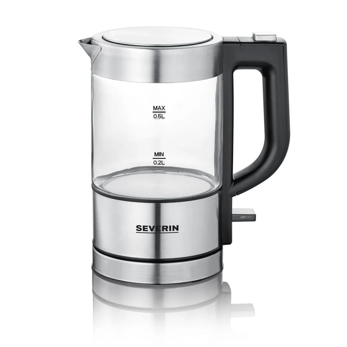 Severin Mini bollitore in vetro WK 3472; 500 ml, 17.5x19.3x10.5 cm (LxHxP); nero/trasparente/acciaio inox - immagine 1