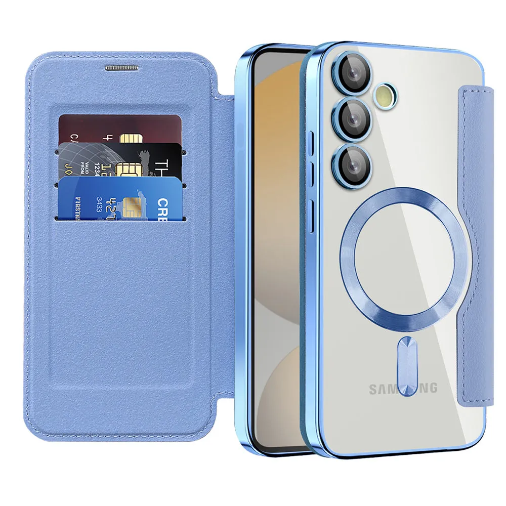 Custodia MagSafe per Samsung Galaxy S24 FE S721, Techsuit, SmartMag Book, Blu - immagine 1
