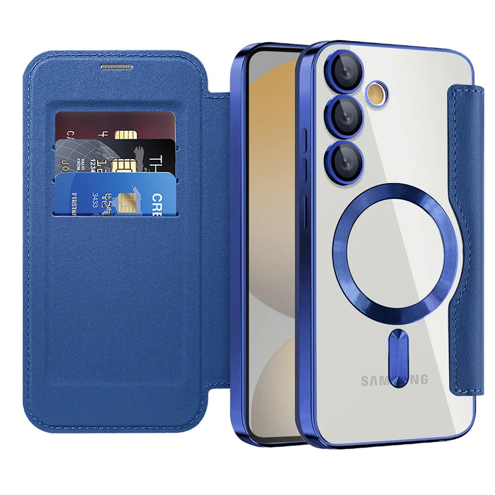 Custodia MagSafe per Samsung Galaxy S24 FE S721, Techsuit, SmartMag Book, Blu - immagine 1