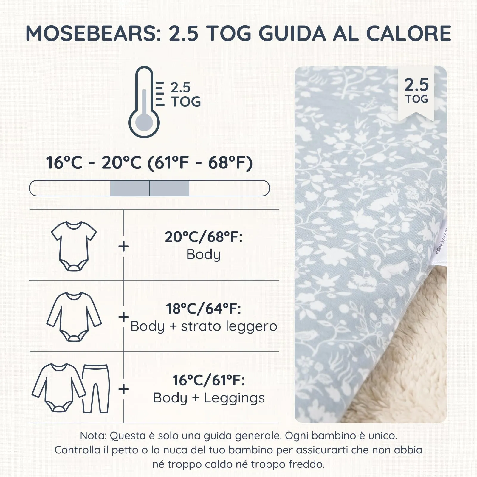 Mosebears Sacco Nanna con Piedini Invernale 2,5 Tog 3-4 Anni Tutto l'anno Sacco Nanna in Cotone Traspirante per Neonati e Bambini - immagine 6