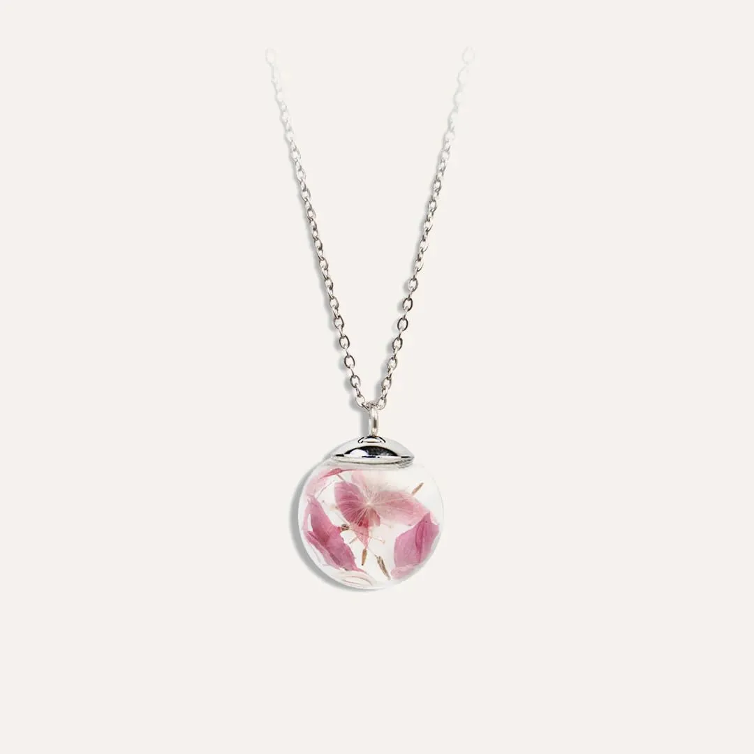 Gioielli Botanici® Parure Donna | Collana Maglie Elegance + Bracciale + Orecchini con Fiori Veri Essiccati in Ampolla di Vetro | Acciaio Inox AISI 316 | Made Italy (Hanami) - immagine 2