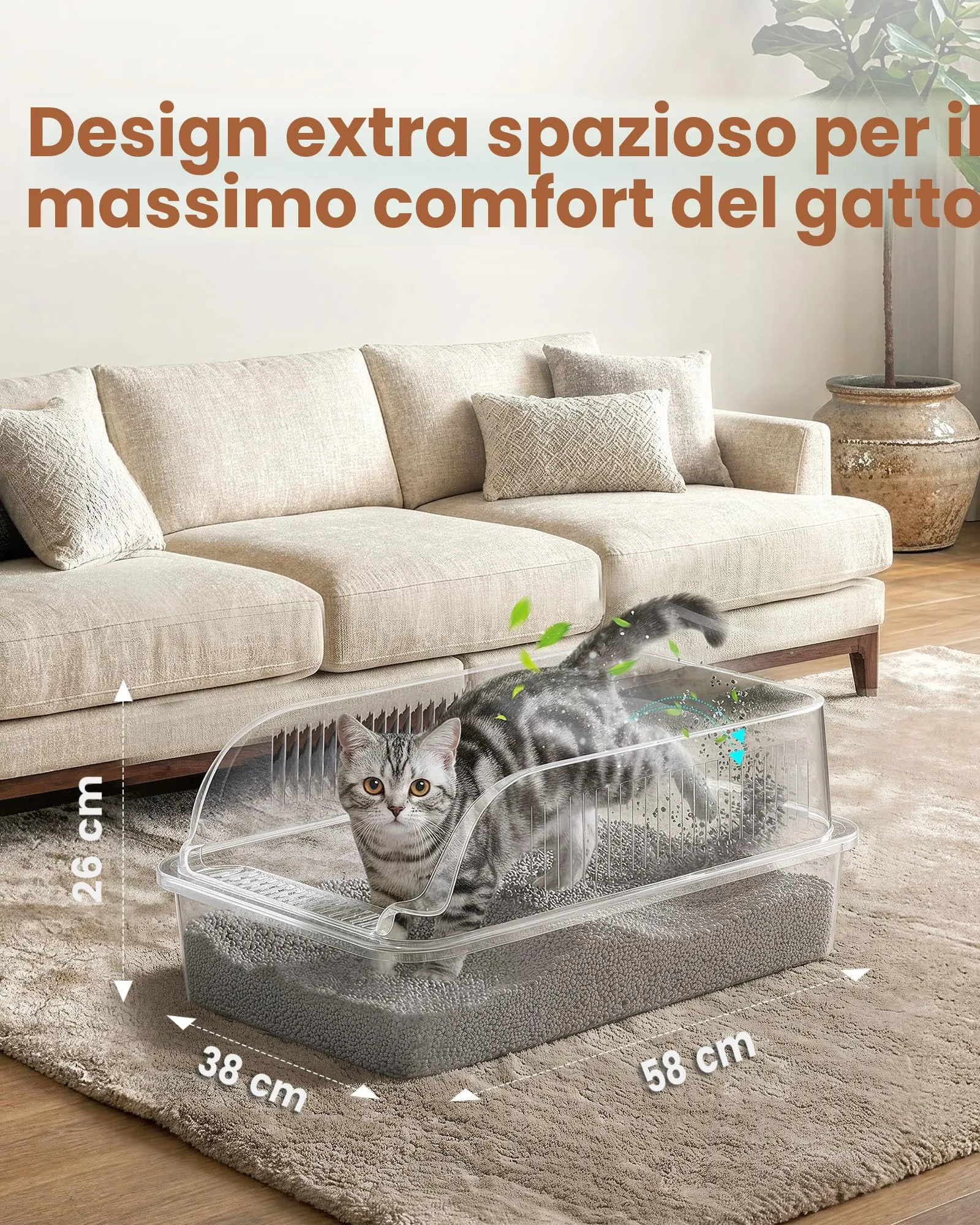 2 Pezzi Lettiera Gatto Acciaio Inox, Lettiera per Gatti con 2 Palette, Semi-Chiusa Toilette per Gatti Grande XXL, Sabbiera Alta Rimovibile, Antiodore, Facile da Pulire, Antiaderente, Nero - immagine 3