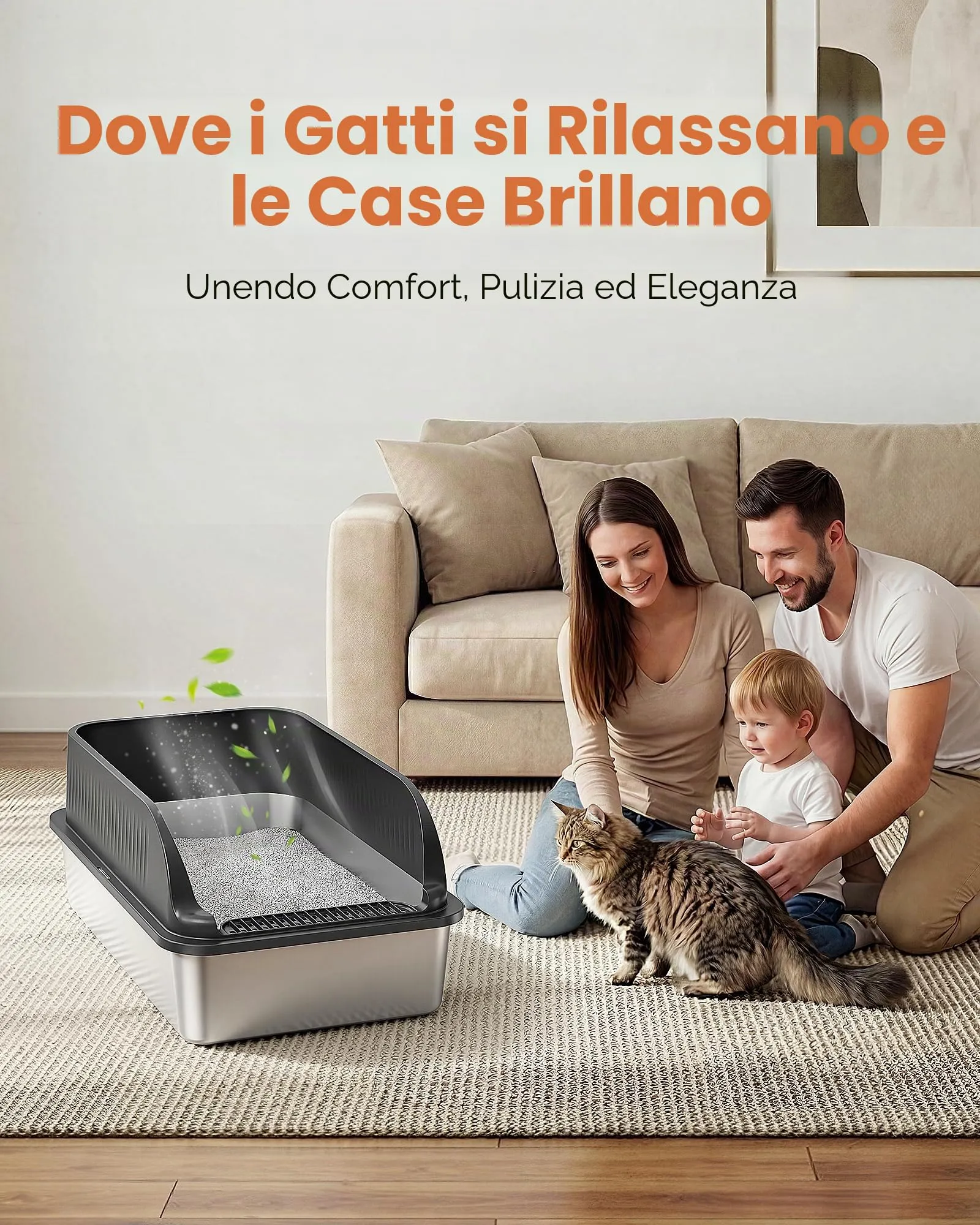 2 Pezzi Lettiera Gatto Acciaio Inox, Lettiera per Gatti con 2 Palette, Semi-Chiusa Toilette per Gatti Grande XXL, Sabbiera Alta Rimovibile, Antiodore, Facile da Pulire, Antiaderente, Nero - immagine 6