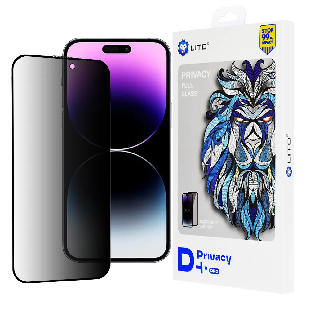 Pellicola protettiva per schermo Privacy Lito D+ Pro per Apple iPhone 14 Pro Max, Vetro temperato, Full Glue - immagine 1