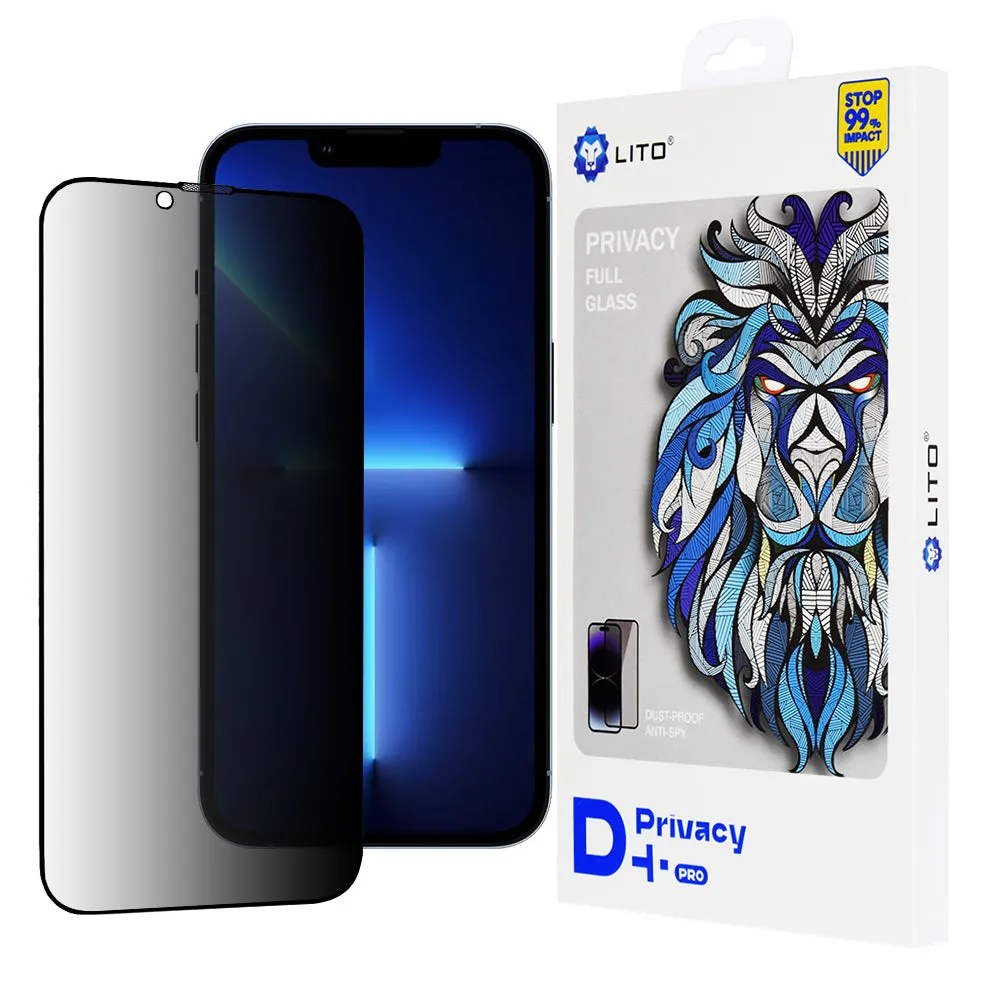 Pellicola protettiva per schermo Privacy Lito D+ Pro per Apple iPhone 14 Plus / 13 Pro Max, Vetro temperato, Full Glue - immagine 1