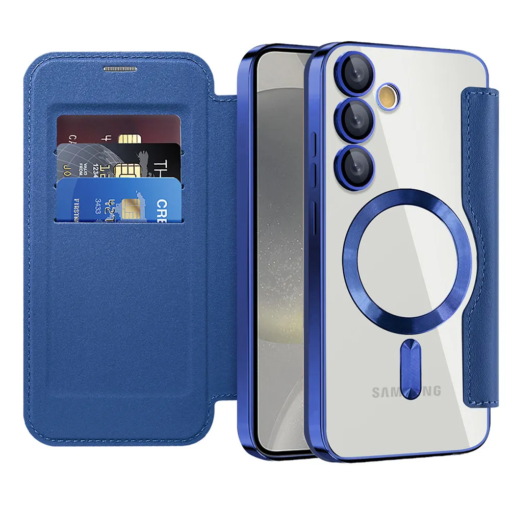 Custodia MagSafe per Samsung Galaxy S24 S921, Techsuit, SmartMag Book, Blu - immagine 1