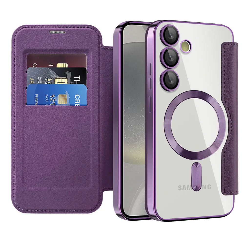 Custodia MagSafe per Samsung Galaxy S24 S921, Techsuit, SmartMag Book, Viola - immagine 1