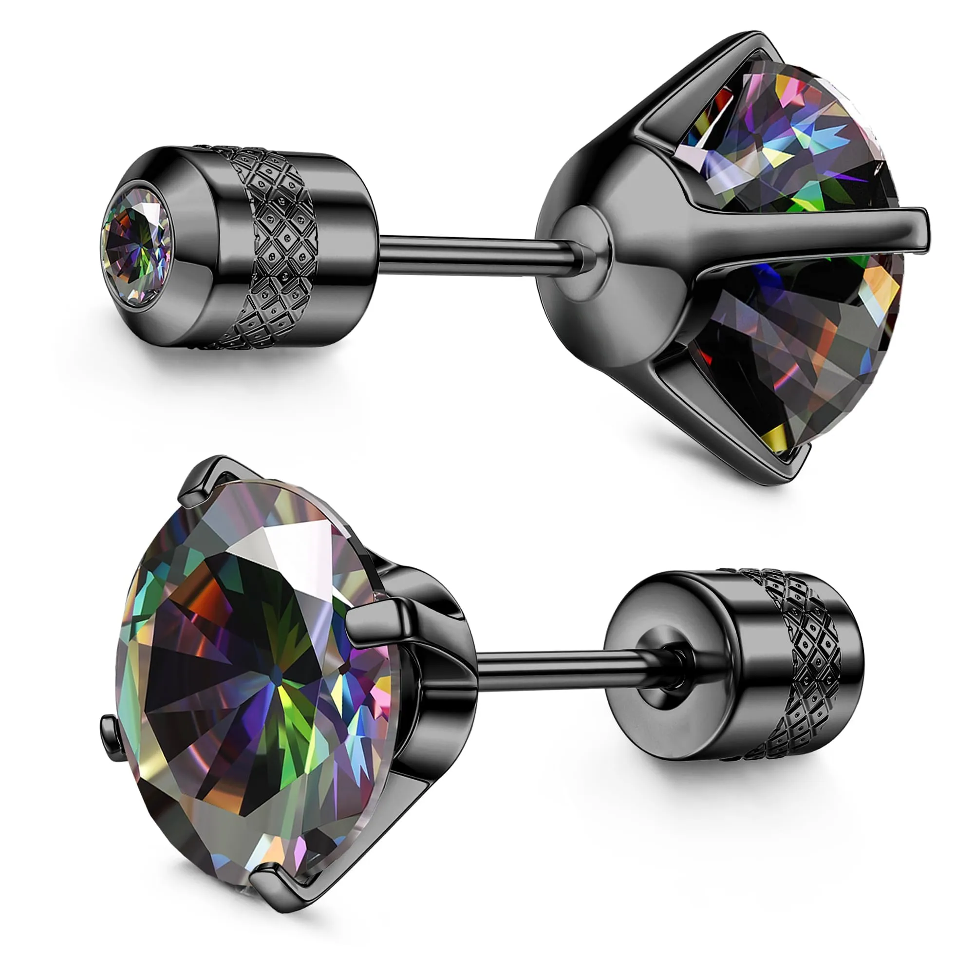 Morfetto Orecchini Titanio G23 Anallergici Con Zircone Cubica Donna Uomo - Piercing Orecchio Helix Trago Conch Titanio Orecchini Punto Luce Orecchie Sensibili Unisex Gioielli Nero Arcobaleno 6MM - immagine 1